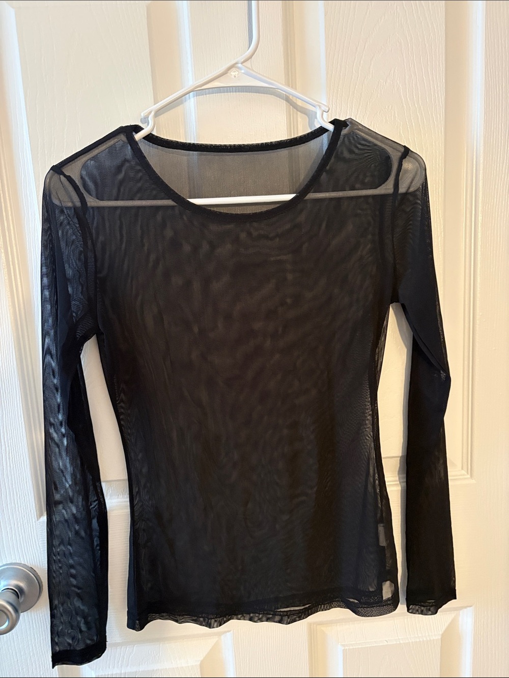 Black Sheer Long-Sleeve Mesh Top - Women